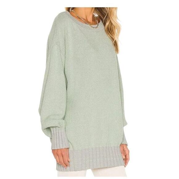 Free People Sweaters - Free People‎ Street Fair Tunic Lime Grey Combo Oversized Sweater XS New